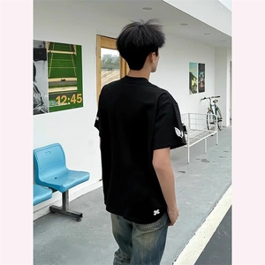 B0599-P35贴布刺绣高品质短袖T恤运动宽松情侣百搭半袖图片