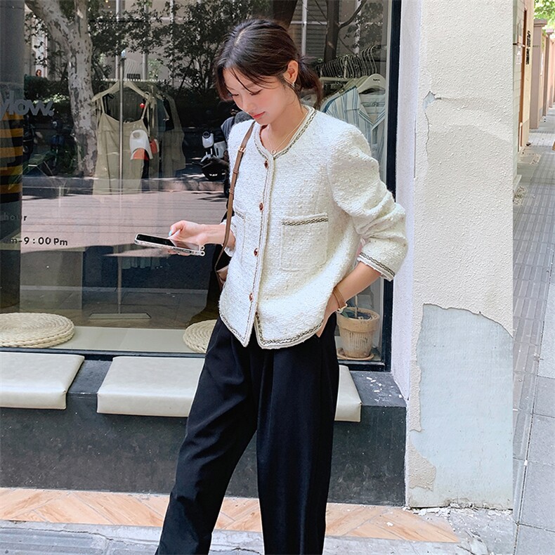 燕麦羊毛法式小香风外套女2025年春秋新款高级感百搭短款轻奢上衣,女装毛呢外套,天使之佳话