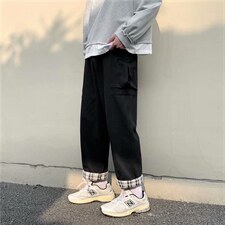 日系阔腿裤百搭秋季休闲裤男ins港风宽松格子拼接现货K1323-P30，男装休闲裤，星座512-4