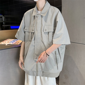 港风复古宽松版工装衬衫短袖夏季薄外套大口袋衬衣CS01262-P50图片