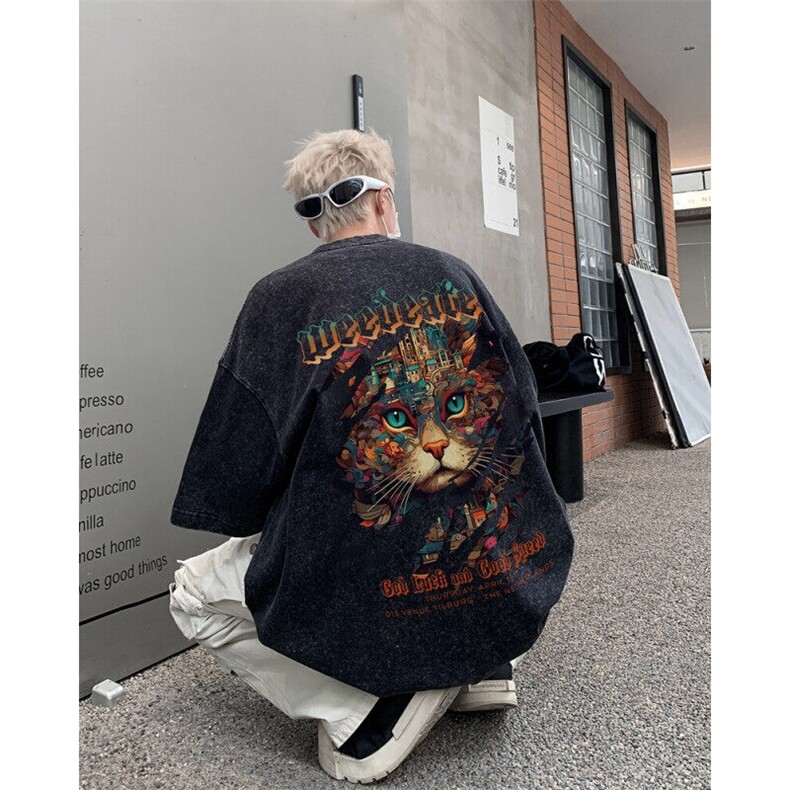 潮牌宽松短袖t恤蜡染美式复古高街水洗做旧517A-2-SX277-P38,男装T恤,星座517A-2