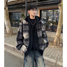 秋冬粗格子经典两色连帽男大休闲百搭夹克外套男A071-L23-P118，男装夹克，电商A071