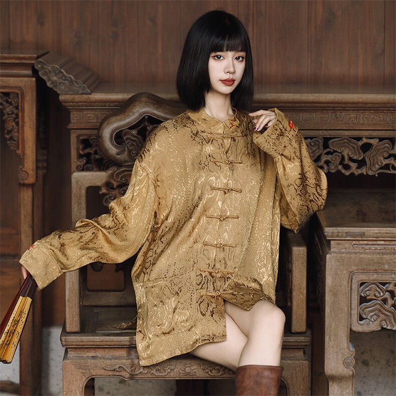 中性中式风（金财神）潮丝绸提花改良唐装外套男女C3460图片