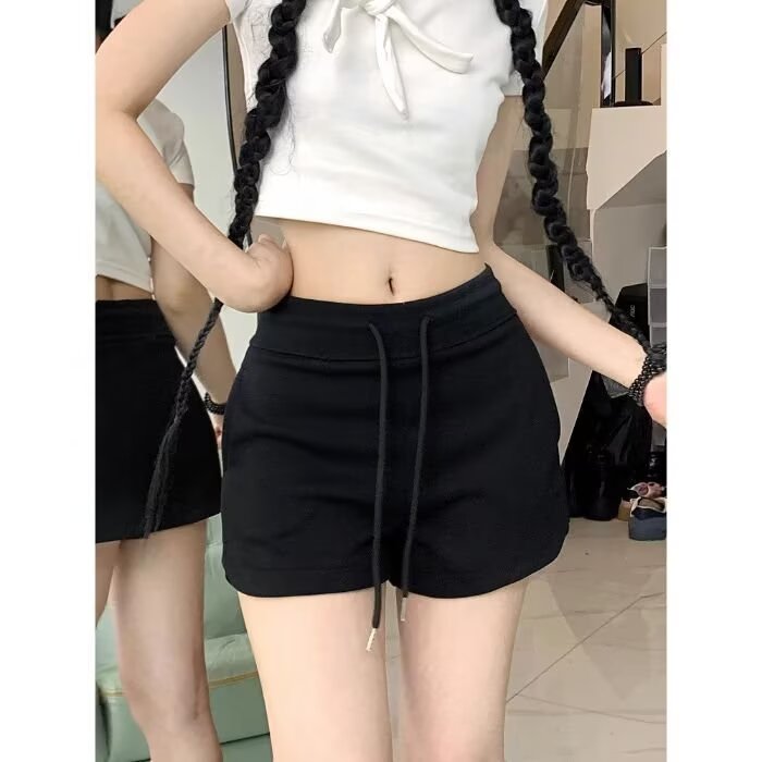 气质辣妹新款抽绳休闲短裤女装夏季松紧腰开叉直筒裤外穿纯色时尚,男装牛仔裤,星座1210-1