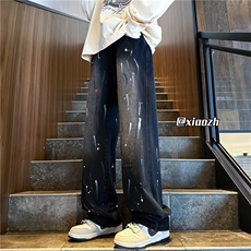 XZ616秋季新款重磅水洗涂鸦泼墨印花牛仔长裤TY1104P65控78，男装休闲裤，星座512A（原616）