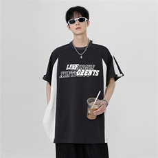 美式复古撞色拼接百搭2026新款重磅插肩袖印花短袖T805-P38，男装T恤，电商C307