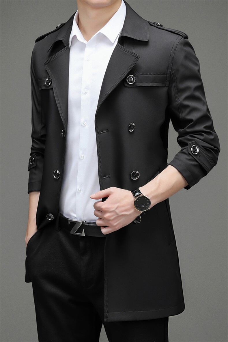ZL12158男士2022年春季新款长袖外套休闲翻领青年中长款风衣P170,男装风衣,电商B360