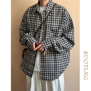 现货-小格子潮牌衬衫外套男百搭青少年衬衣-AC23098特批P58图片