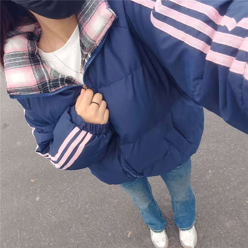 2025撞色格子三道杠棉衣女装面包服加厚保暖中性款棉服P65-1620,男装棉衣,星座207