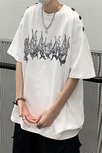 B239-1267-P38 火焰个性印花 夏季重磅短袖T恤男 落肩袖体恤 半袖图片