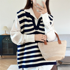 2025年秋季新款百搭斑马纹V领羊毛衫，女装羊毛衫，狄美羊绒