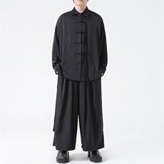 C8606P65无影墻冰丝新中式风暗黑风唐装汉服盘扣衬衫情侣，男装衬衫，电商A026