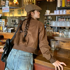 美拉德咖色工装外套女春秋2025新款超火好看高级小众复古夹克上衣，女装短外套，2C025