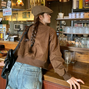 美拉德咖色工装外套女春秋2025新款超火好看高级小众复古夹克上衣图片