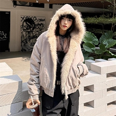 现货高品质美式高街冬季重磅硬挺短款座山雕毛领棉衣男女加厚外套，男装棉衣，电商A486