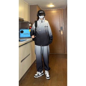 休闲渐变冲锋裤拉链潮流百搭休闲裤束脚直筒宽松炸街 PLZFS5858图片