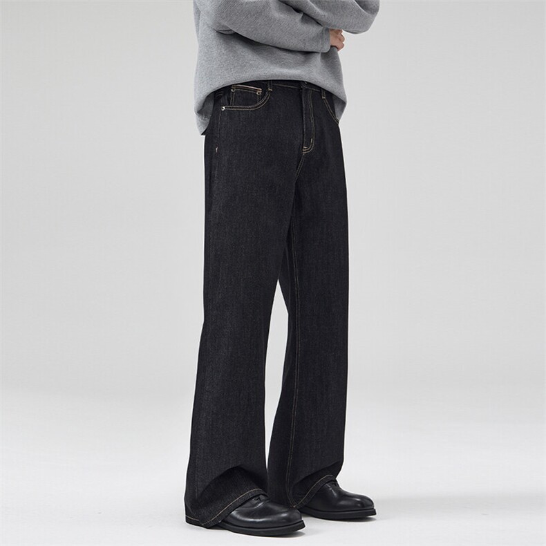 2025春夏新款老钱风原黑蓝牛赤耳牛仔裤男直筒宽松A字百搭长裤潮，男装牛仔裤，星座301D-3
