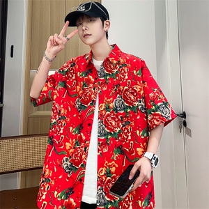 D1男女中性风东北大花短袖衬衫衬衣外套民族风汉服团队服图片