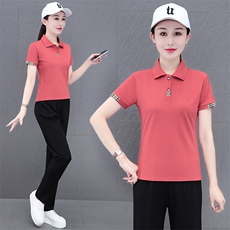 燕颉女士夏季天丝罗马棉运动套装薄款翻领休闲服时尚跑步服两件套，女装套装/套裙，燕颉服饰