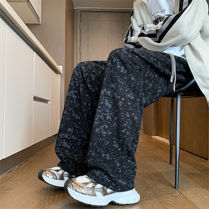 K9091/P45秋装新款玉米粒灯芯绒扎染宽松直筒裤休闲裤男潮阔腿裤图片