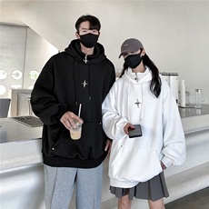 wassuphappy假两件连帽卫衣男款春秋季潮牌美式宽松情侣休闲外套，女装短外套，电商A335-1（原A458）
