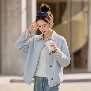 （现货）假两件条纹拼接翻领外套女新款流行气质减龄百搭上衣图片