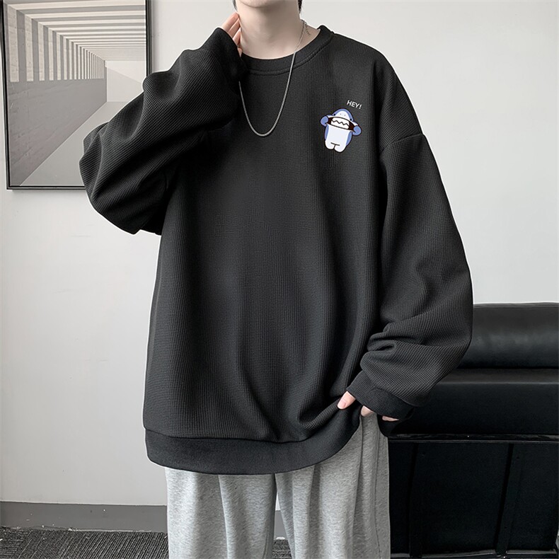 华夫格卫衣圆领卫衣男大码长袖t恤男外套HW76167-P30加绒款-P40,男装卫衣,电商A040
