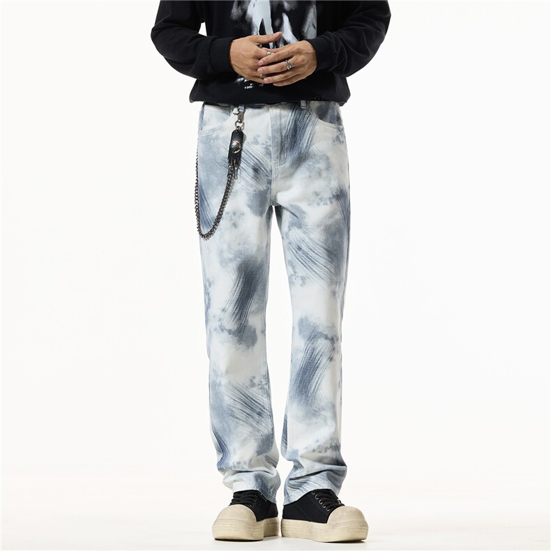 四季潮款美式高街痞帅牛仔裤男宽松直筒显高休闲长裤，男装牛仔裤，电商D218A