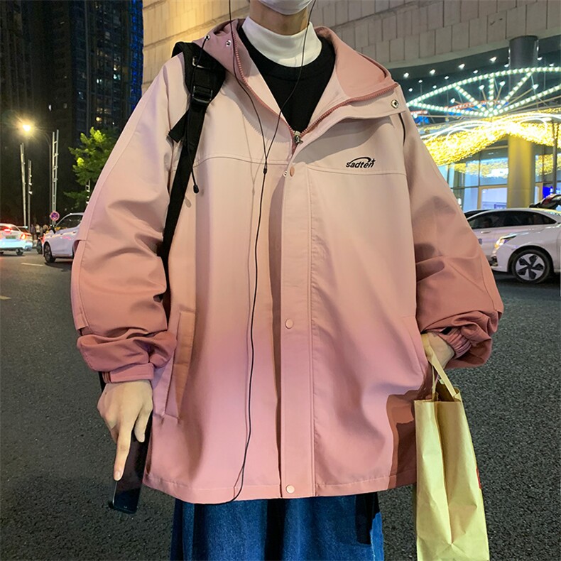 秋冬防水连帽扎染渐变颜色夹克外套冲锋衣宽松版型JK9262 P-75图片
