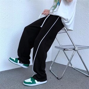 218-1-P30-KE043夏季宽松休闲侧边白色线条休闲裤图片