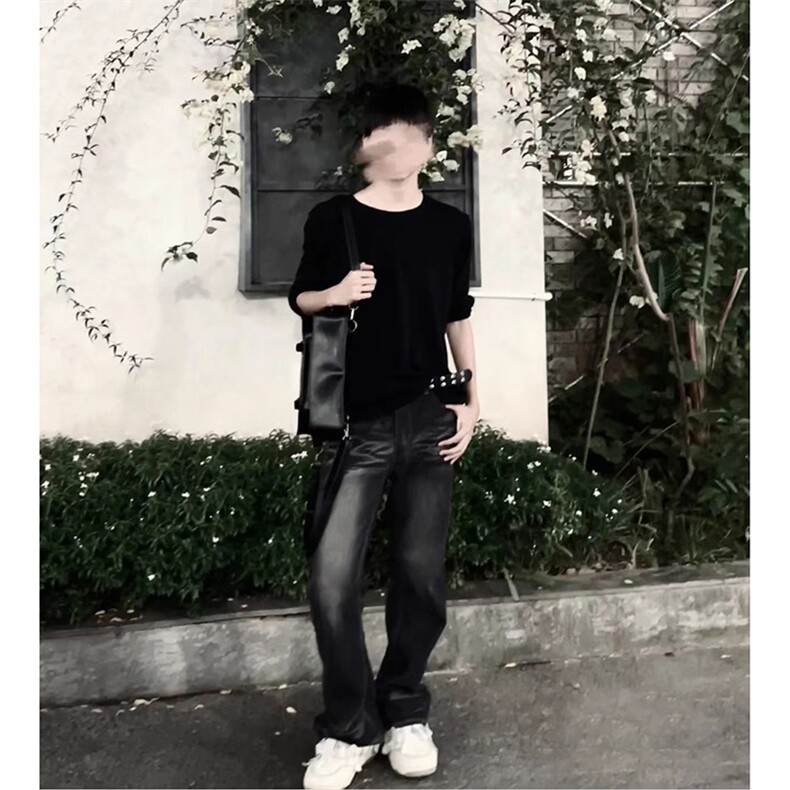 美式ins高街cleanfit重工艺水洗暗黑微喇牛仔裤货号K2401P60,男装牛仔裤,电商A063