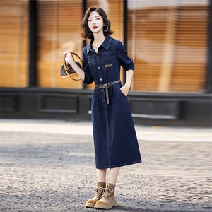 欧货时尚牛仔连衣裙女2024春秋新款高端独特炸街洋气减龄衬衫长裙图片