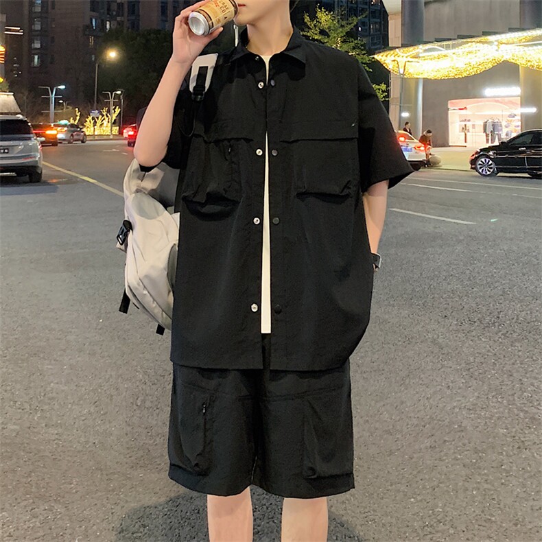 夏季套装男高品潮牌五分袖衬衫短裤大码两件套DSA157B-C72-P88,男装衬衫,电商A157B