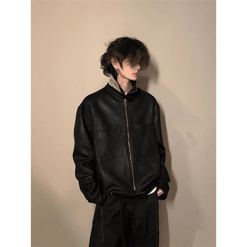 JK8563-P77美式内里千鸟格外套男春秋款双面穿霜冻裂纹翻领,男装T恤,电商B323A