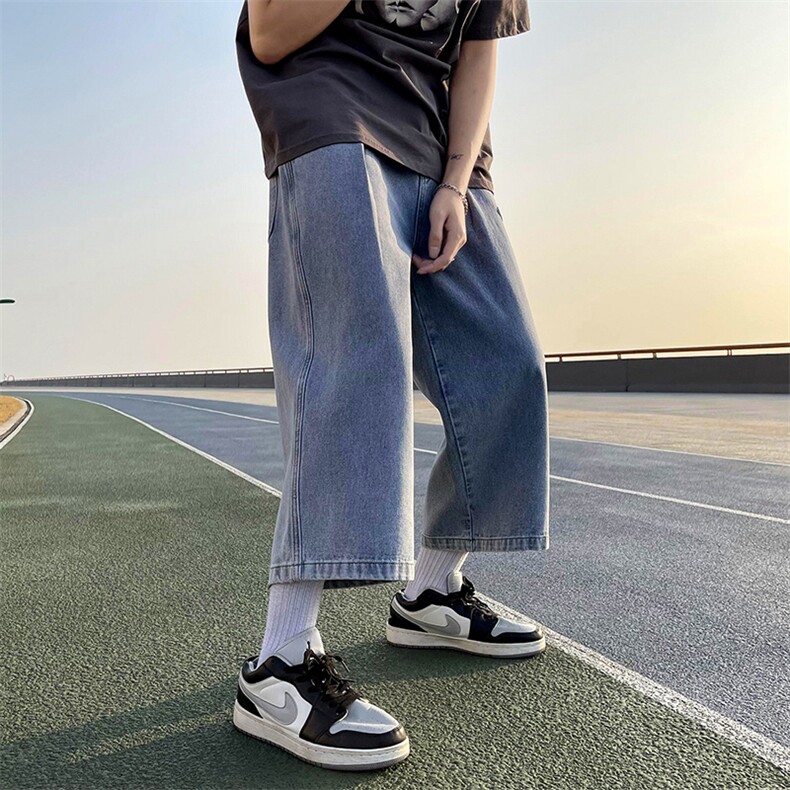 DNK29-p40主推港风新款百搭宽松休闲牛仔宽松大直筒牛仔八分裤,男装牛仔裤,星座224-1