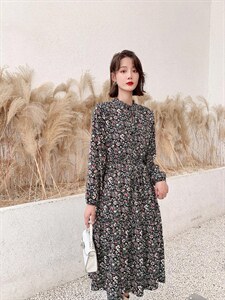 秋冬新款小碎花 韩版时尚宽松 连衣裙,女装连衣裙,荷塘月色