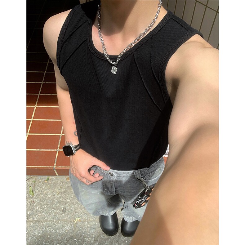 港风男装美式健身夏季背心坎肩纯色情侣无袖T恤汗衫 D429 特P20图片