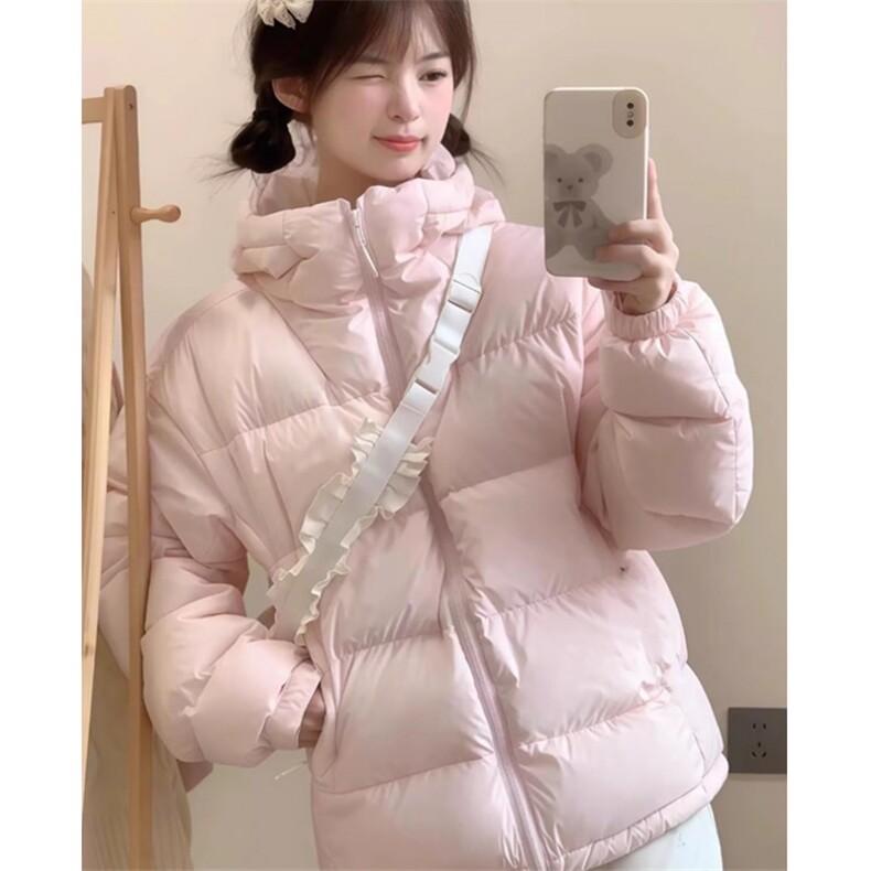 冬季粉色连帽羽绒棉服女短款甜美学院风面包服加厚外套M210,男装棉衣,星座1116A（原606A-3）