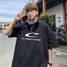 量大优供抖音视频支持得物配合二开美式满天星亮片短袖T恤MTX305，男装T恤，电商A486