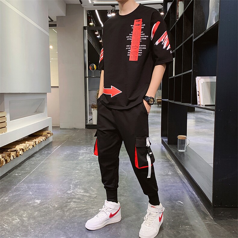 夏季新款短袖T恤套装运动休闲宽松潮流两件套男装F168P75,男装休闲套装,电商A086