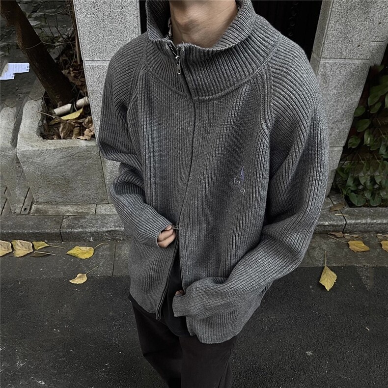 美式复古字母刺绣立领毛衣针织衫外套男女冬季情侣外套M255,男装针织衫/毛衣,星座1116A（原606A-3）