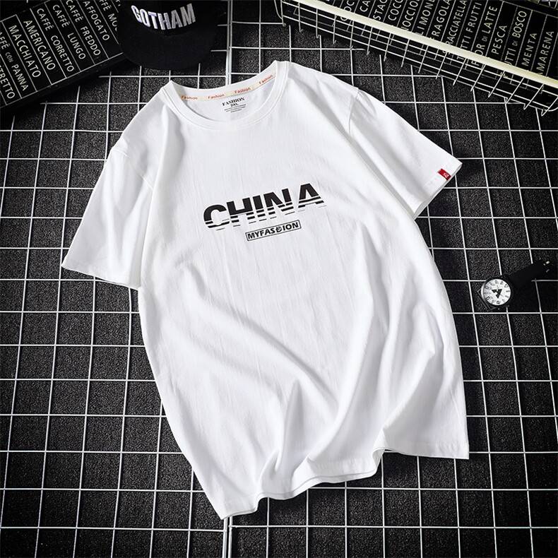 铁网平铺china字母印花短袖T恤潮牌休闲半袖QT5070-T2005,男装T恤,星座810(原QT5070)