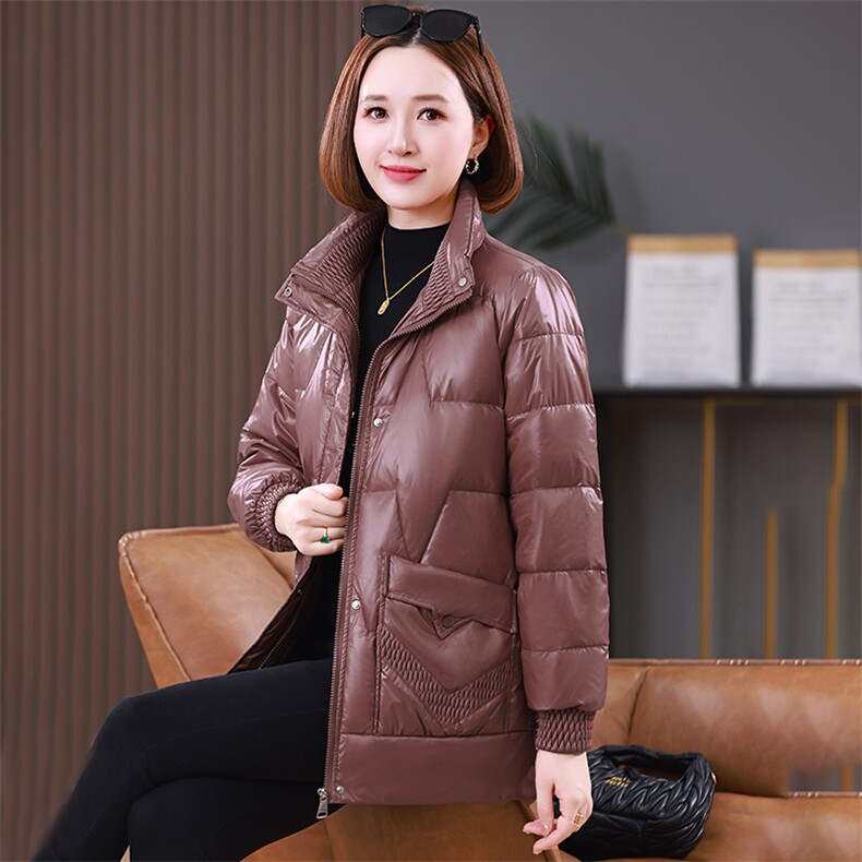 红色洋气减龄羽绒棉服女2024冬新款中年妈妈时尚立领加厚保暖棉袄,女装棉衣/棉服,婷思杰（原婷想服饰）