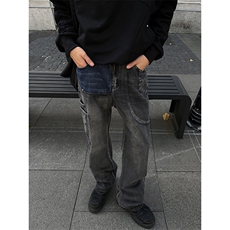 B221美式ins高街暗黑小众铆钉个性拼接牛仔裤LK23141-P65控88，男装牛仔裤，电商B221