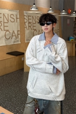 猫爪布假两件条纹拉链衬衫领休闲春款卫衣高街休闲学院卫衣特P55，男装卫衣，电商B319