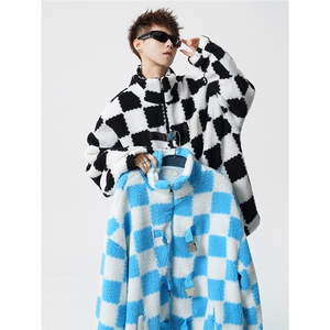 羊羔毛格子外套大码M-5XL加棉聚酯纤维棉衣YG78159P105控149图片