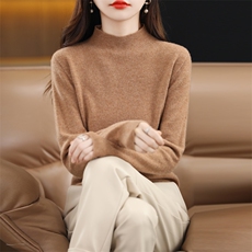 时尚显瘦百搭简约羊毛衫秋冬80支羊毛长袖针织衫，女装羊毛衫，艾米娇羊绒