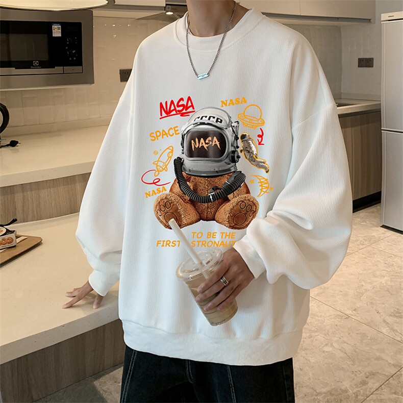 华夫格卫衣圆领卫衣男大码长袖t恤男外套 HW76281-P30加绒款-P40图片