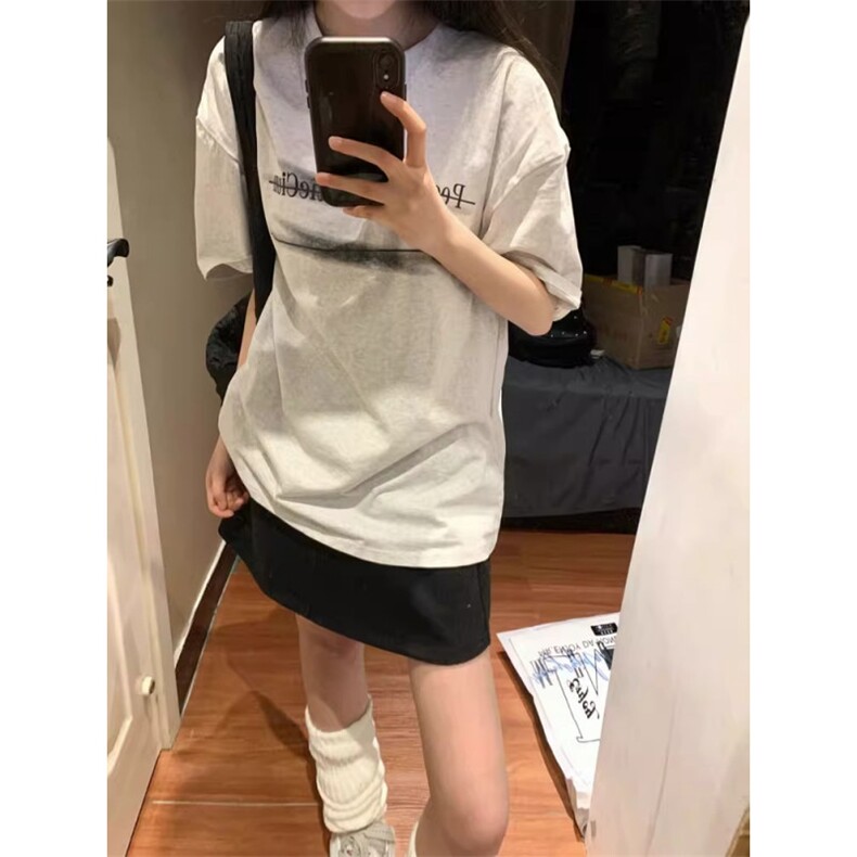 T0761-P25简约印花灰白字母短袖模糊字母设计男女款小众上衣,男装T恤,星座617A-2