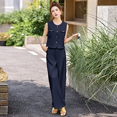 无袖上衣阔腿裤两件套女2026夏季巨好看时尚休闲气质背心马甲套装，女装套装/套裙，沁沁公主